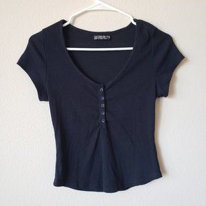 Cotton on dark blue ribbed short sleeve top